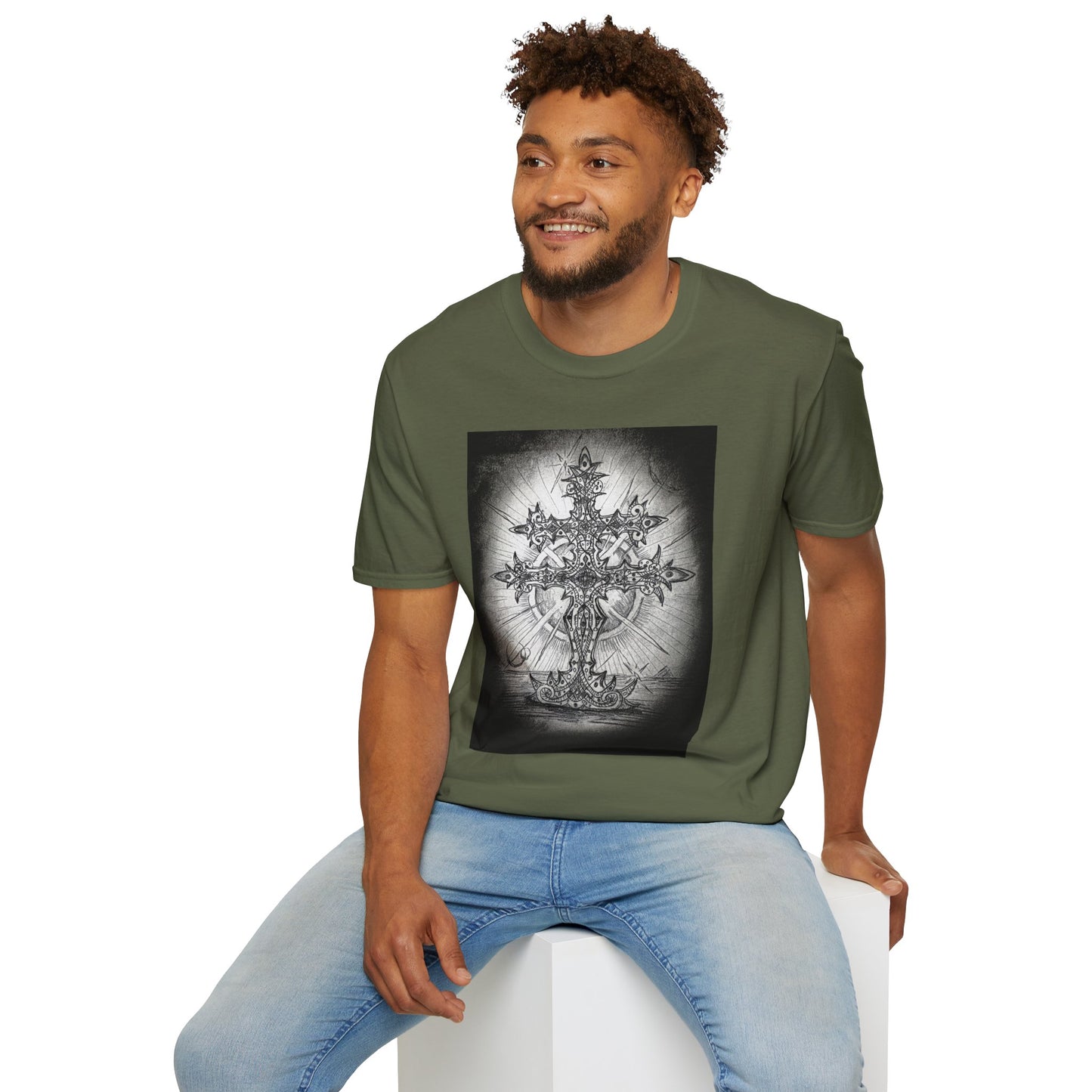 Celtic Cross Graphic Tee, Unisex Softstyle T-Shirt, Spiritual Cross Design Shirt, Casual Wear, Gift for Him/Her