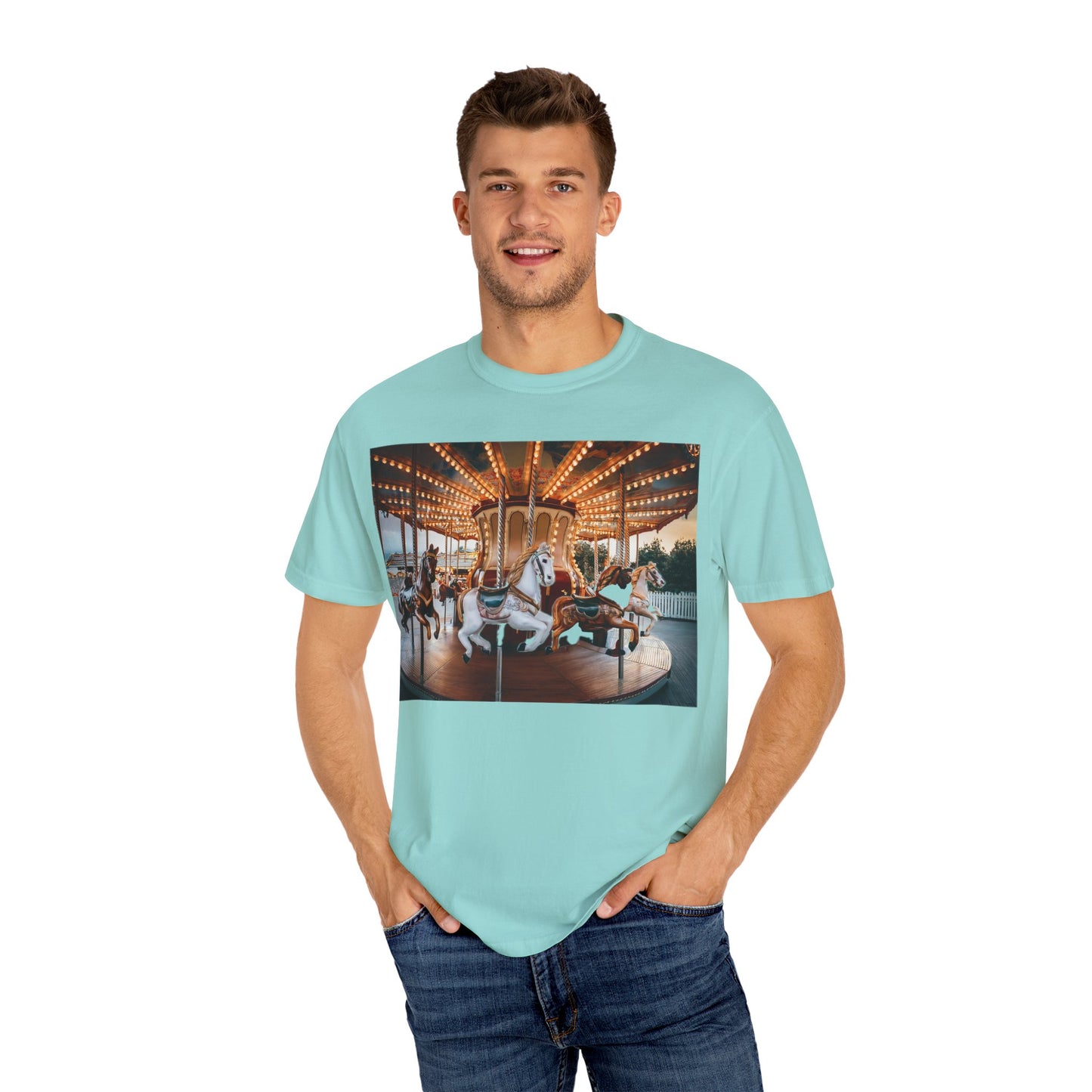 Vintage Full Carousel Horse Design Garment-Dyed T-shirt