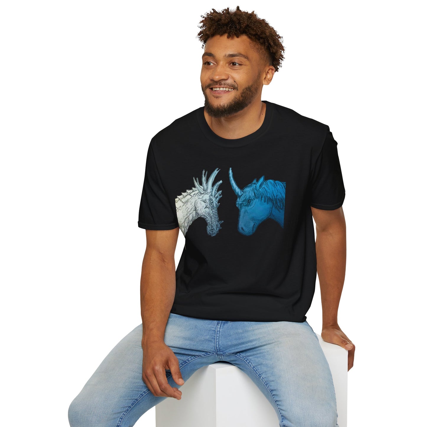 Fantasy Creatures Unisex T-Shirt - Unicorn vs Dragon Design