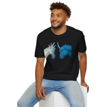 Fantasy Creatures Unisex T-Shirt - Unicorn vs Dragon Design