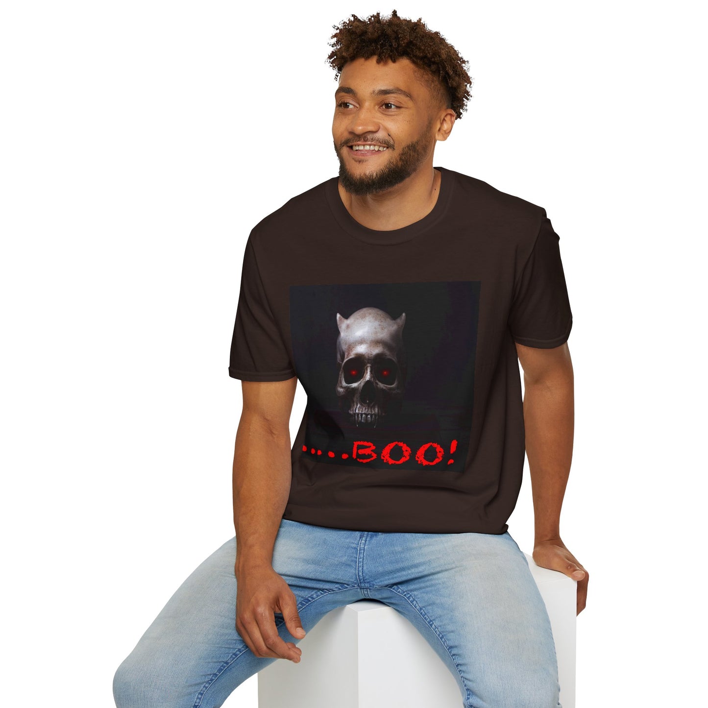 Spooky Skull BOO Halloween Tee, Unisex Softstyle T-Shirt, Halloween Apparel, Casual Ghost Shirt, October Fun Wear, Boo T-Shirt