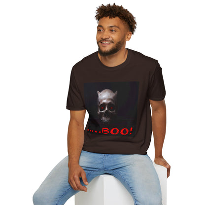 Spooky Skull BOO Halloween Tee, Unisex Softstyle T-Shirt, Halloween Apparel, Casual Ghost Shirt, October Fun Wear, Boo T-Shirt