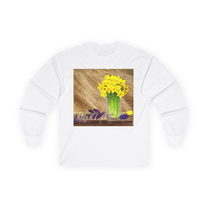 Burlap Floral Long Sleeve Tee - Perfect for Outdoor Gatherings, Gift for Garden Lovers, Spring Celebrations, Cozy Casual Wear