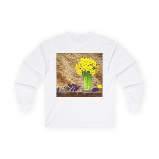 Burlap Floral Long Sleeve Tee - Perfect for Outdoor Gatherings, Gift for Garden Lovers, Spring Celebrations, Cozy Casual Wear