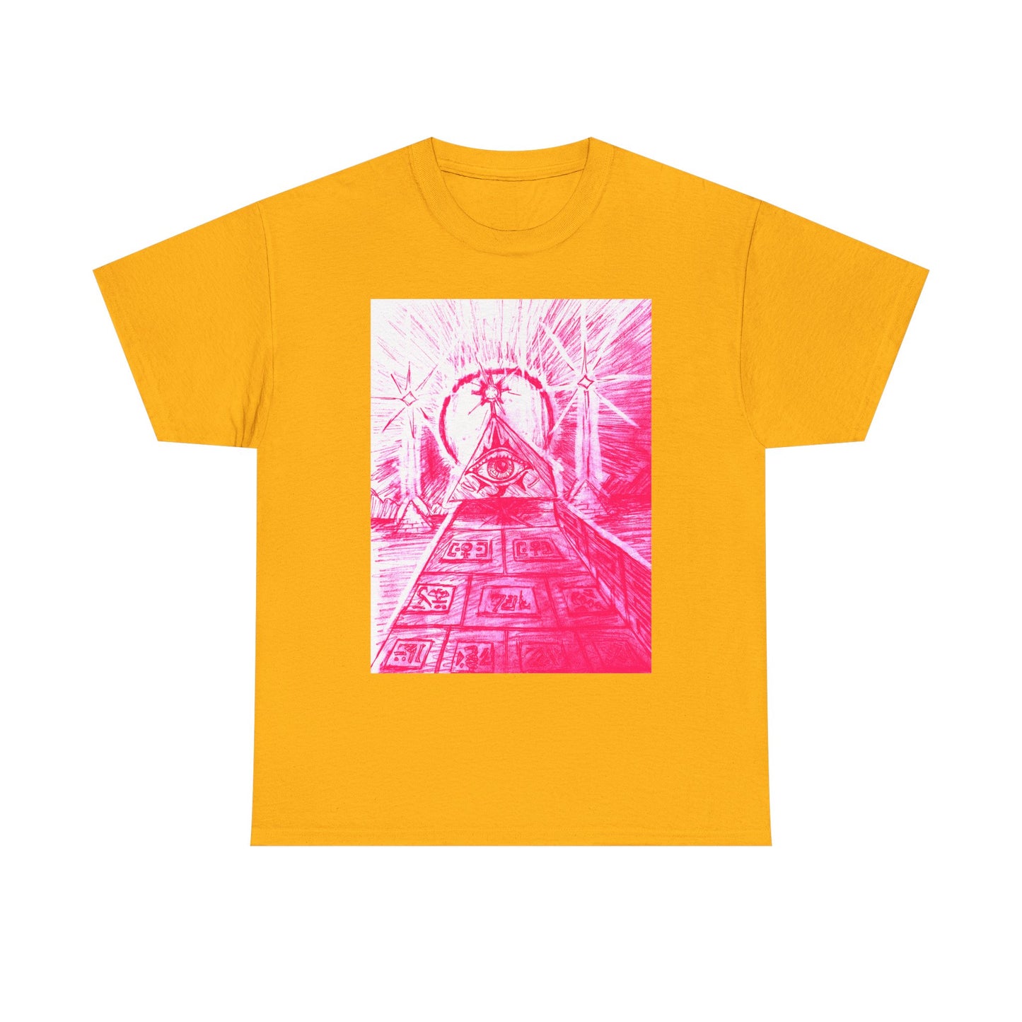 Pink Pyramid Eye Vibrant Artistic Unisex Heavy Cotton Tee | Creative Graphic Tee for Art Lovers, Casual Wear, Gifts, Festival Apparel, Statement Shirt