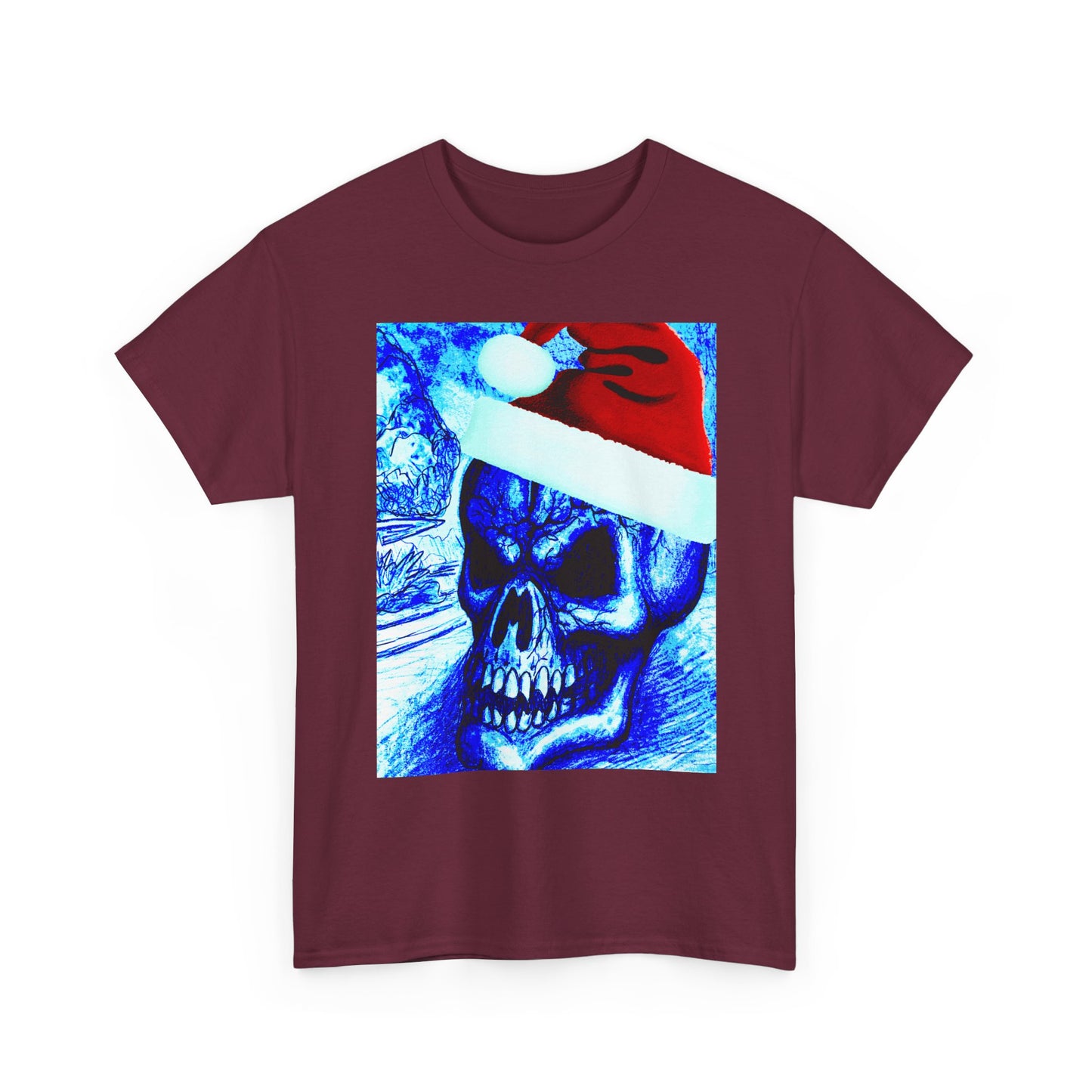 Christmas Skull Tee — Blue Santa Skull Holiday T-Shirt