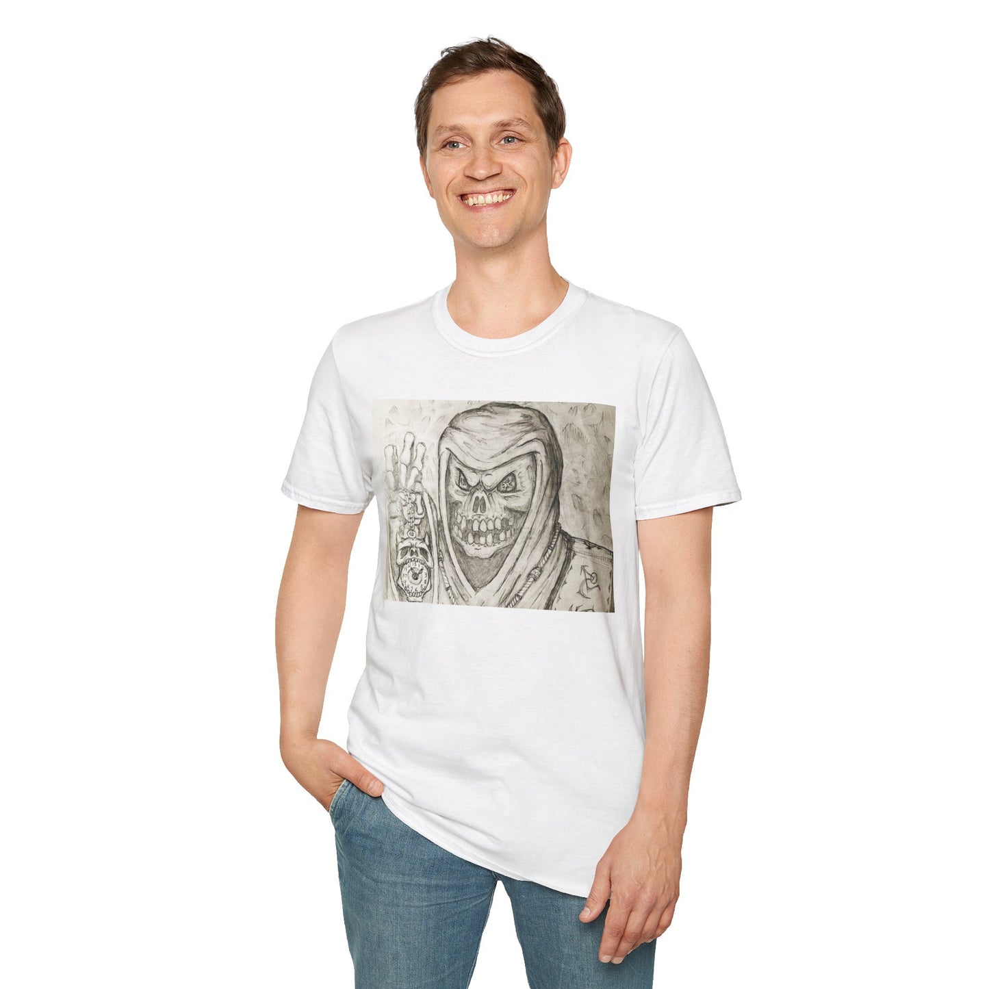 Grim Reaper Graphic Tee | Unisex Softstyle T-Shirt, Halloween Apparel, Edgy Fashion, Unique Gift, Gothic Style, Casual Wear