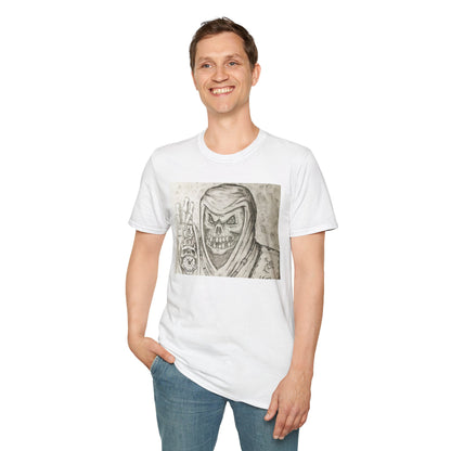 Grim Reaper Graphic Tee | Unisex Softstyle T-Shirt, Halloween Apparel, Edgy Fashion, Unique Gift, Gothic Style, Casual Wear