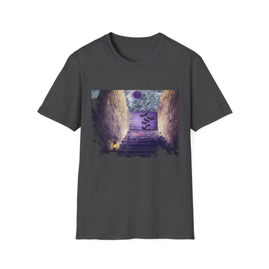 Mystical Stairway Bats Unisex T-Shirt - Softstyle Tee for Dreamers, Perfect for Gifting, Spiritual Occasions, Casual Wear, Art Lovers, [...]