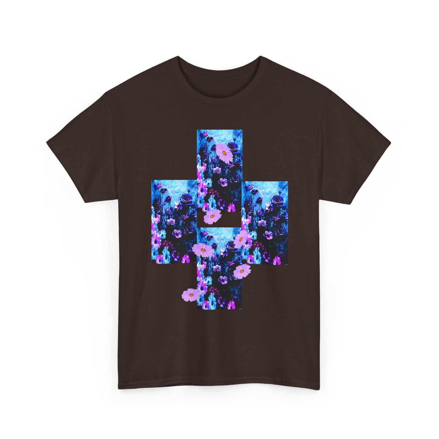 Floral Blue Cross T-Shirt — Vintage Indie Floral Graphic Tee