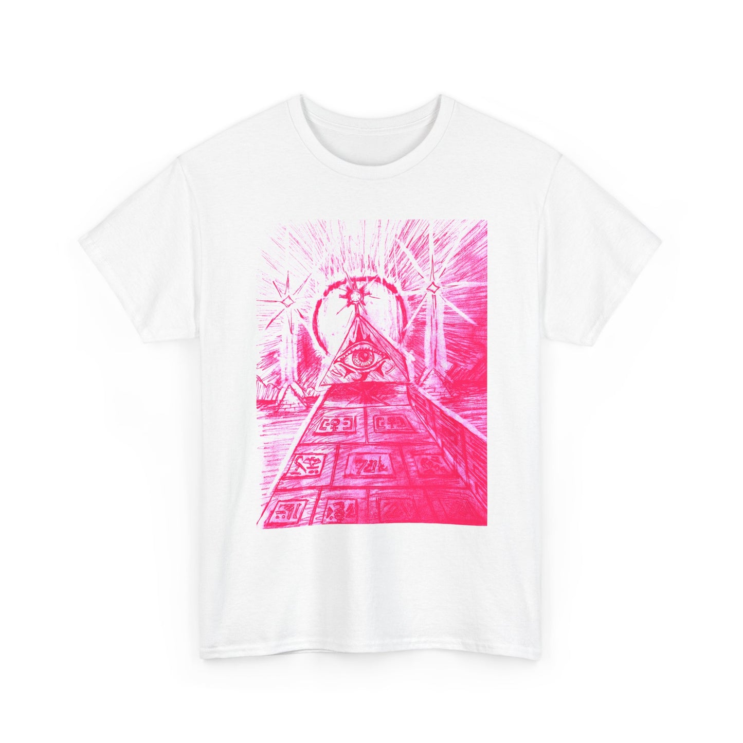 Pink Pyramid Eye Vibrant Artistic Unisex Heavy Cotton Tee | Creative Graphic Tee for Art Lovers, Casual Wear, Gifts, Festival Apparel, Statement Shirt