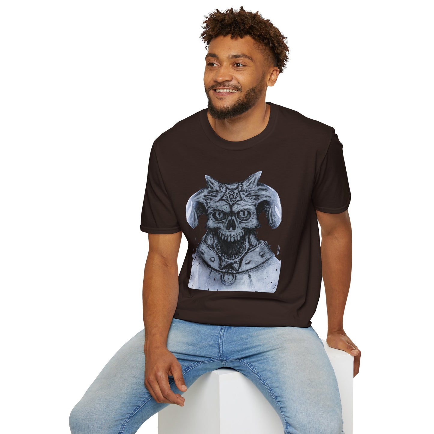 Edgy Graphic Tee: Unisex Softstyle T-Shirt with Skull Design, Art Lover Gift, Halloween Costume, Casual Wear, Unique Artwork Apparel