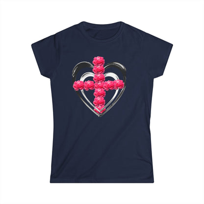 Heart Cross Floral Tee — Women's Christian Floral T-Shirt