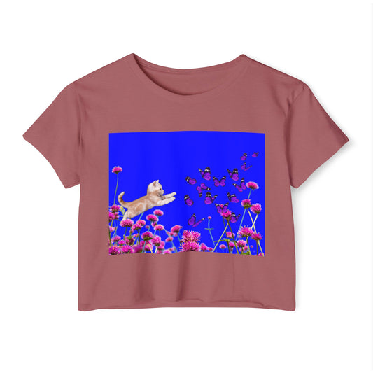KITTY PLAYS WITH BUTTERFLIES Festival Crop Top