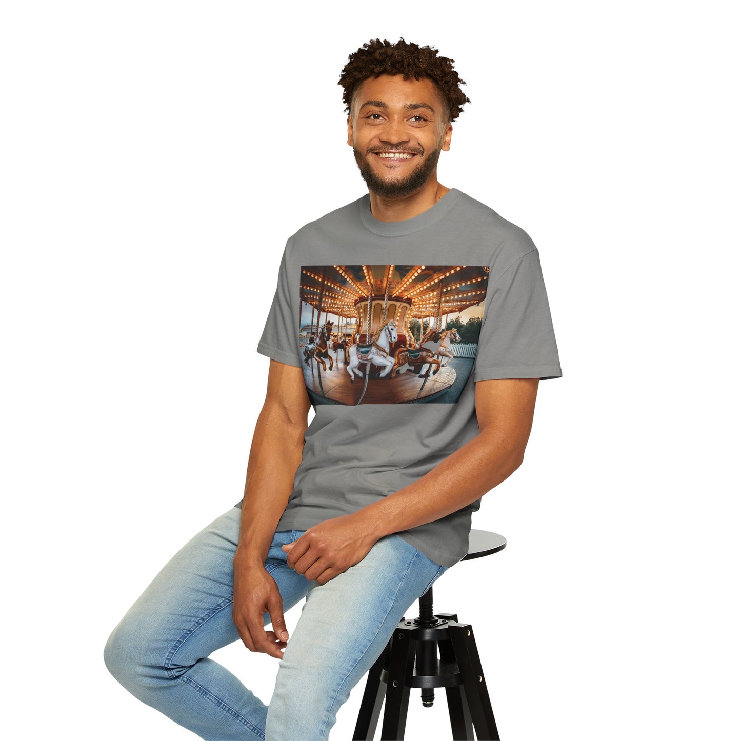 Vintage Full Carousel Horse Design Garment-Dyed T-shirt