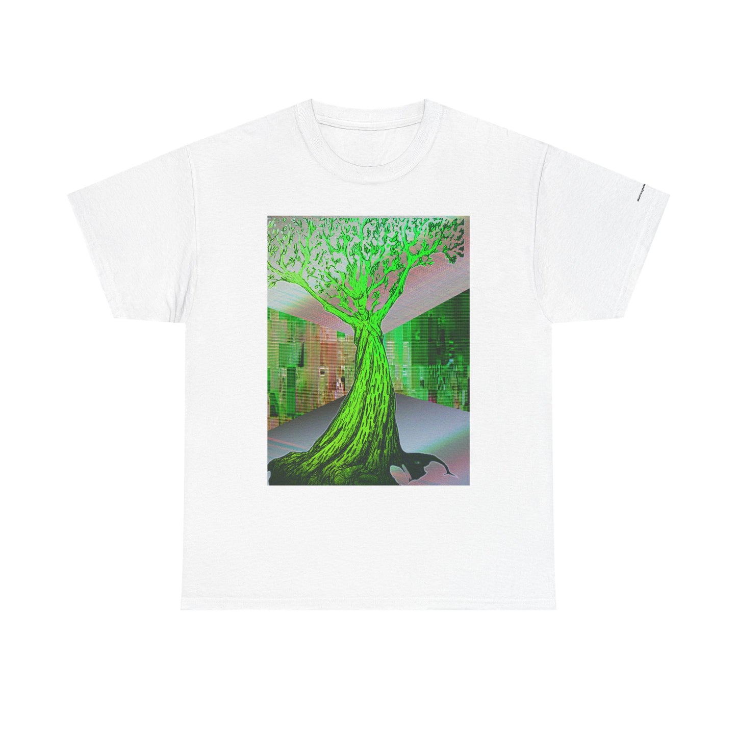 Green Neon Tree Graphic Tee – Surreal Nature Art T-Shirt