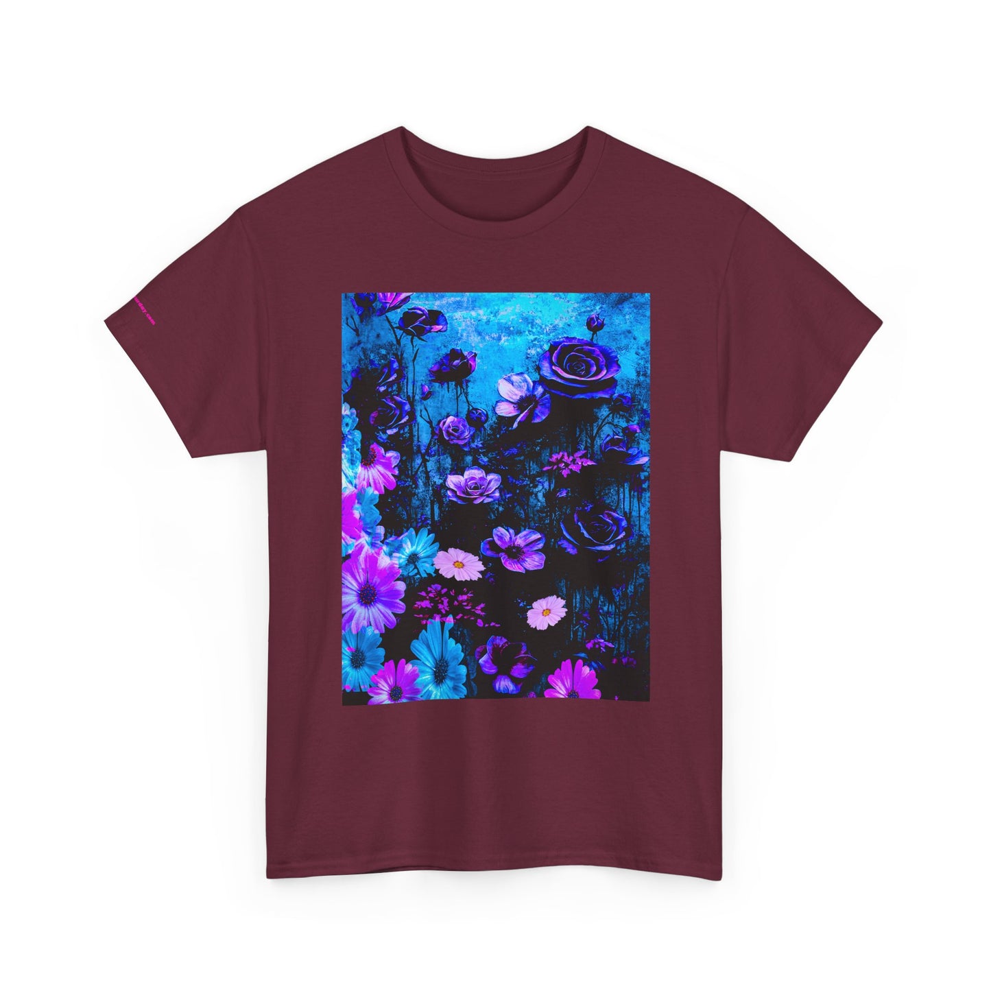 Fluorescent Floral Tee — Neon Blue & Purple Garden T-Shirt