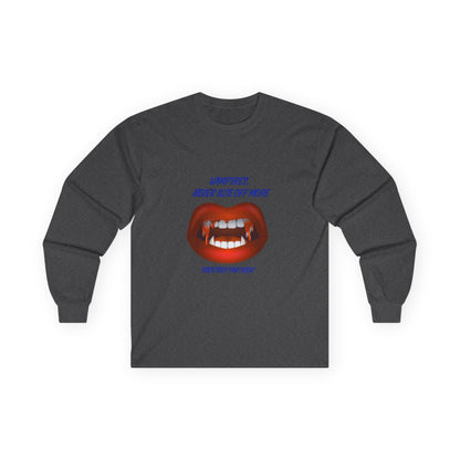 Vampire Humor Long Sleeve Tee, Unisex Halloween T-Shirt, Spooky Party, Funny Gift, Graphic Tee for Vampire Lovers, Casual Wear