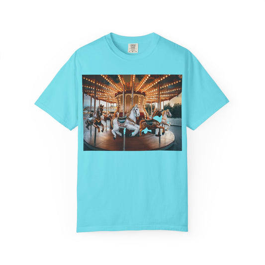 Vintage Full Carousel Horse Design Garment-Dyed T-shirt