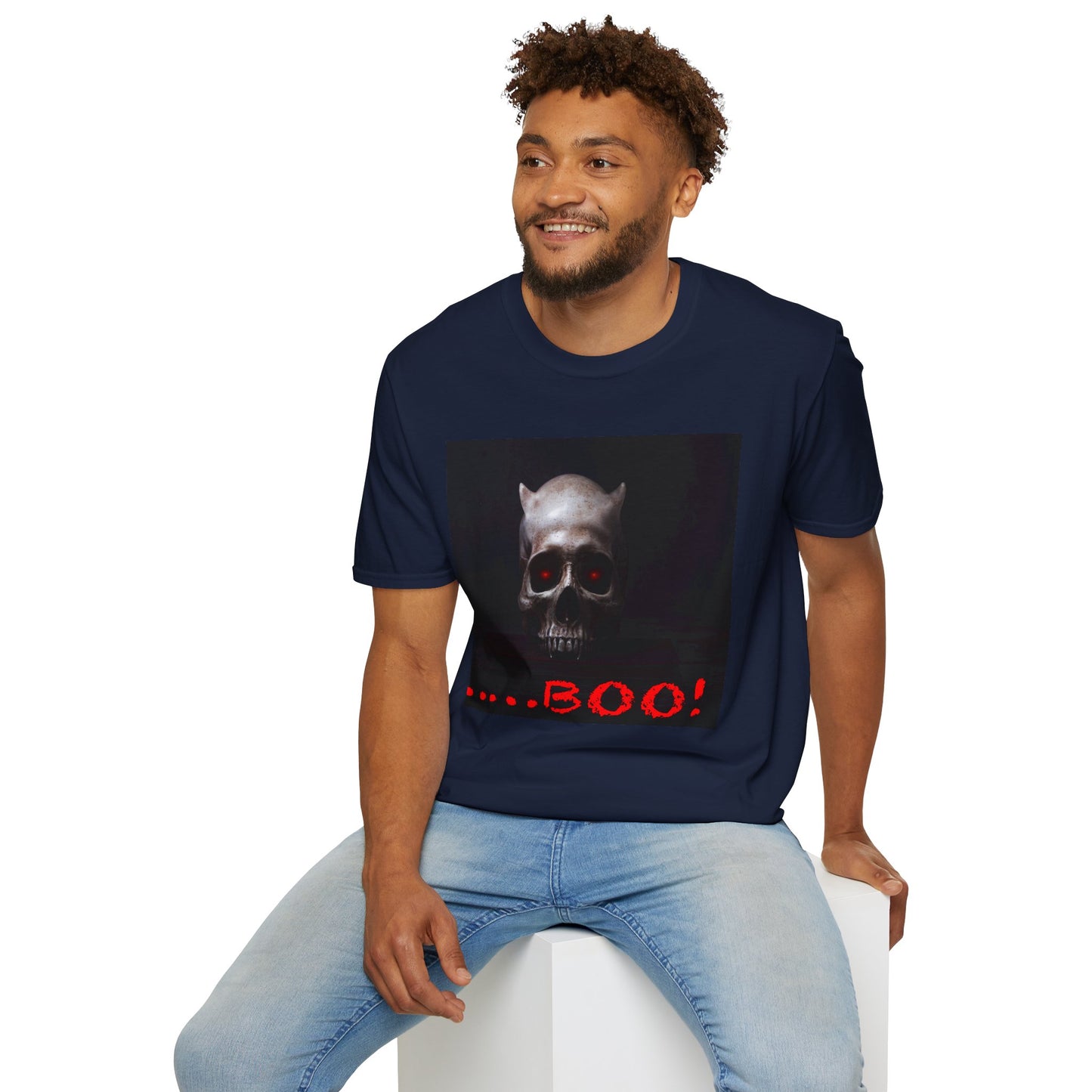 Spooky Skull BOO Halloween Tee, Unisex Softstyle T-Shirt, Halloween Apparel, Casual Ghost Shirt, October Fun Wear, Boo T-Shirt