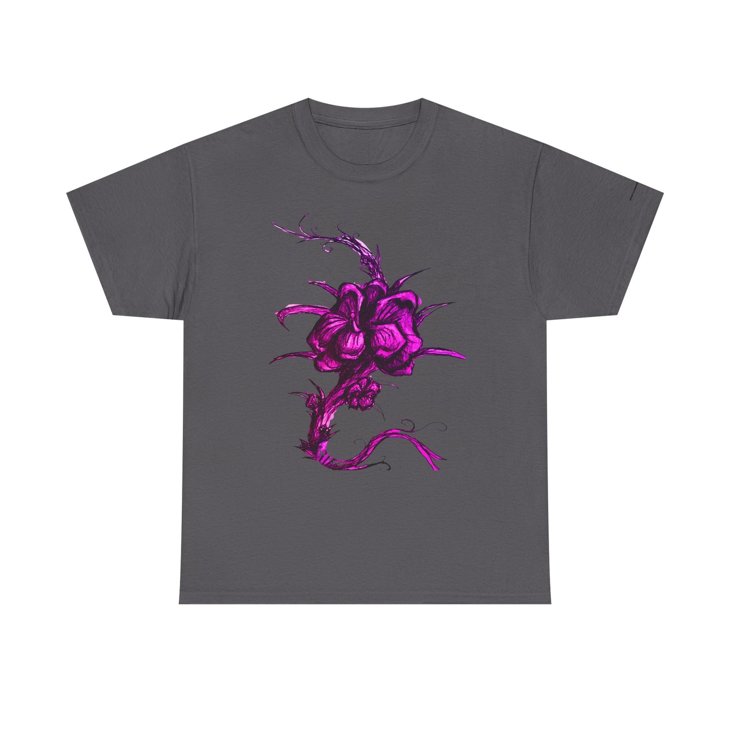 Purple Floral Unisex Heavy Cotton Tee - Artistic Graphic Shirt