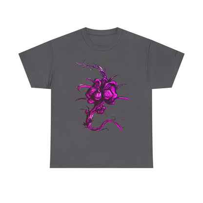 Purple Floral Unisex Heavy Cotton Tee - Artistic Graphic Shirt