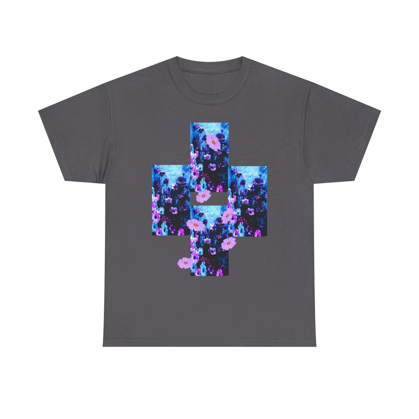 Floral Blue Cross T-Shirt — Vintage Indie Floral Graphic Tee