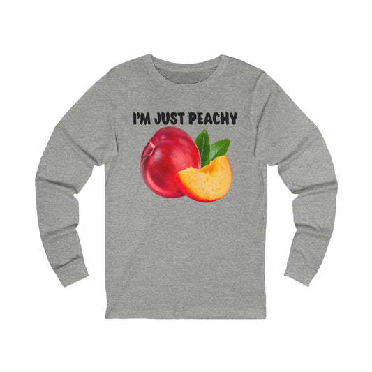 Peachy Unisex Long Sleeve Tee, Casual Wear, Fun Gift, Summer Vibes, Quirky Graphic Tee, Vegan Friendly Clothing