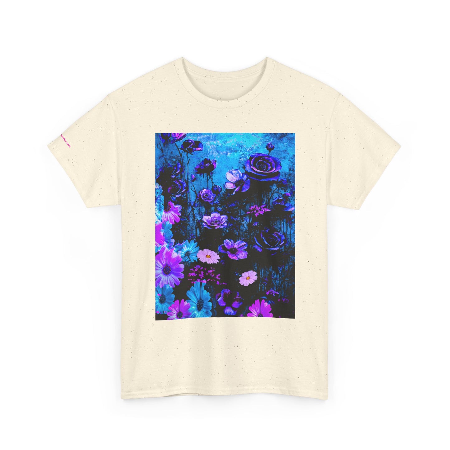 Fluorescent Floral Tee — Neon Blue & Purple Garden T-Shirt
