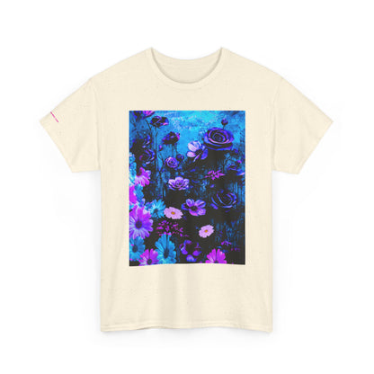Fluorescent Floral Tee — Neon Blue & Purple Garden T-Shirt