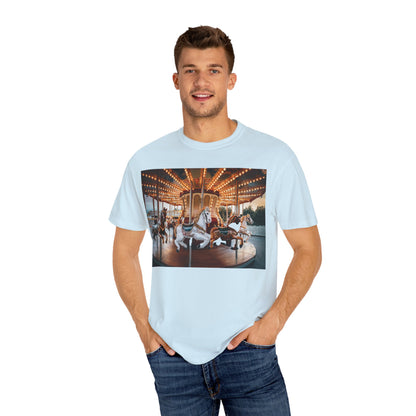 Vintage Full Carousel Horse Design Garment-Dyed T-shirt