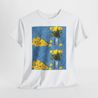 Sunflower double the pretty Bouquet Unisex Heavy Cotton Tee, Floral Graphic Tee, Casual Wear, Gift for Her, Summer Fashion, Eco-Friendly T-Shirt