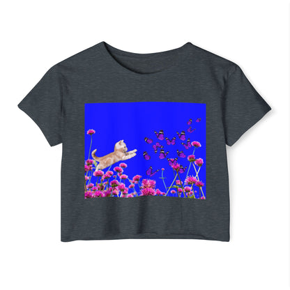 KITTY PLAYS WITH BUTTERFLIES Festival Crop Top