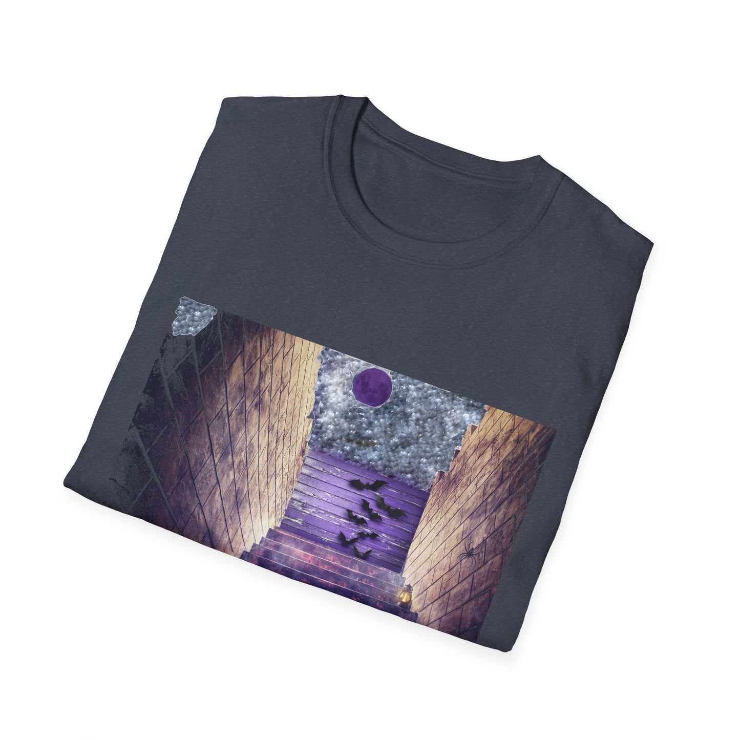 Mystical Stairway Bats Unisex T-Shirt - Softstyle Tee for Dreamers, Perfect for Gifting, Spiritual Occasions, Casual Wear, Art Lovers, [...]