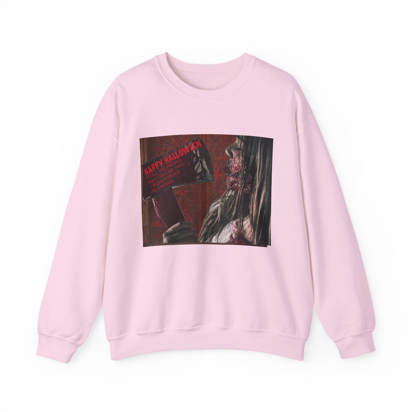 Halloween Horror Girl with Axe Sweatshirt, Unisex Crewneck, Horror Movie Fan Apparel, Halloween Costume Layering