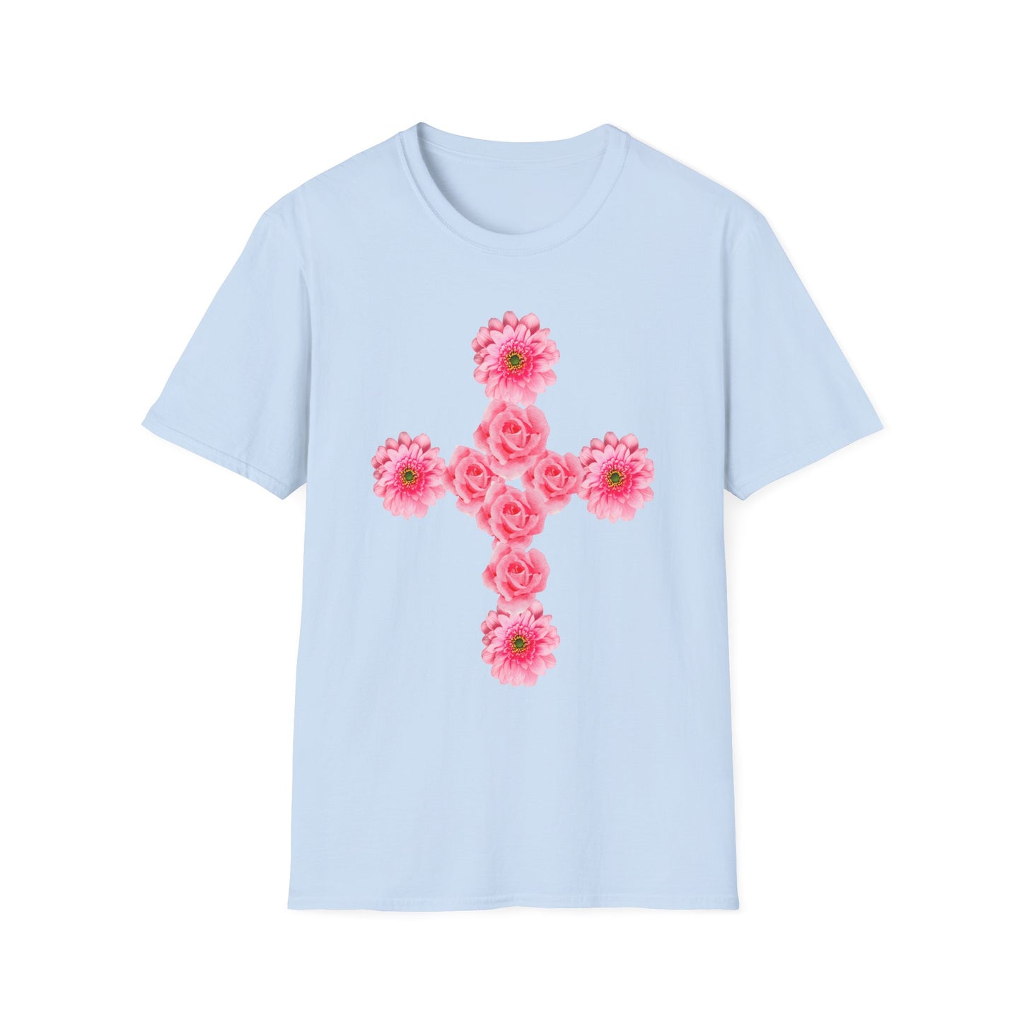 Floral Pink Rose Cross T-Shirt