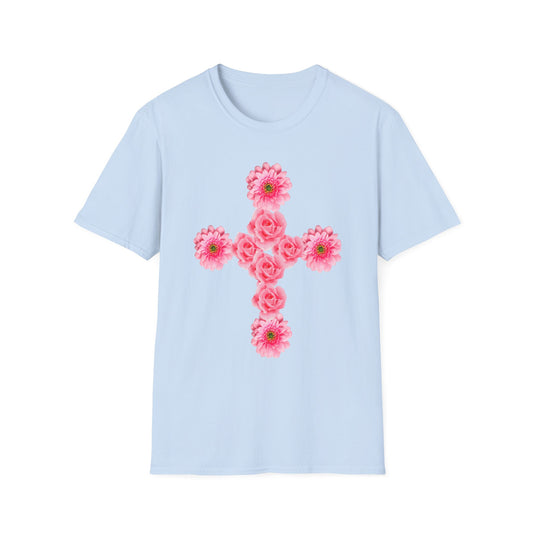 Floral Pink Rose Cross T-Shirt