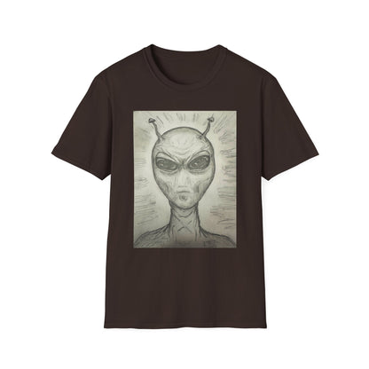 Alien Sketch B & W Unisex Softstyle T-Shirt, Casual Graphic Tee, Sci-Fi Lover Apparel, Unique Gift for UFO Enthusiasts, Everyday Wear