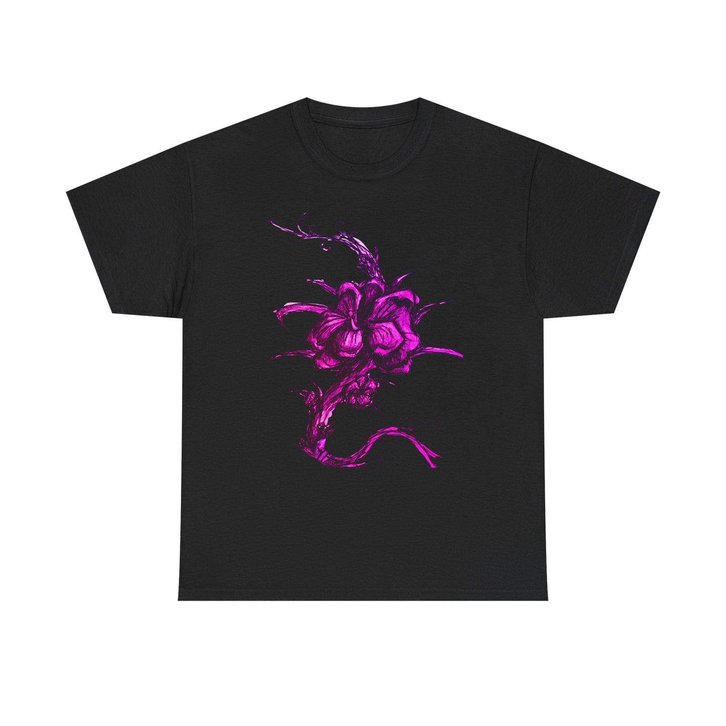 Purple Floral Unisex Heavy Cotton Tee - Artistic Graphic Shirt