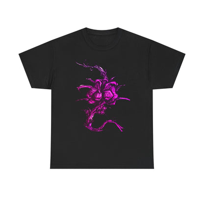 Purple Floral Unisex Heavy Cotton Tee - Artistic Graphic Shirt