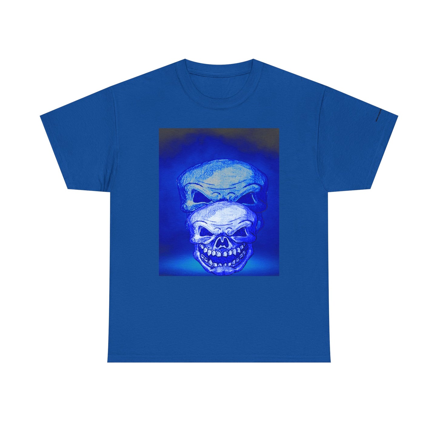 Skull Double Exposure Tee — Neon Blue Horror Graphic T-Shirt