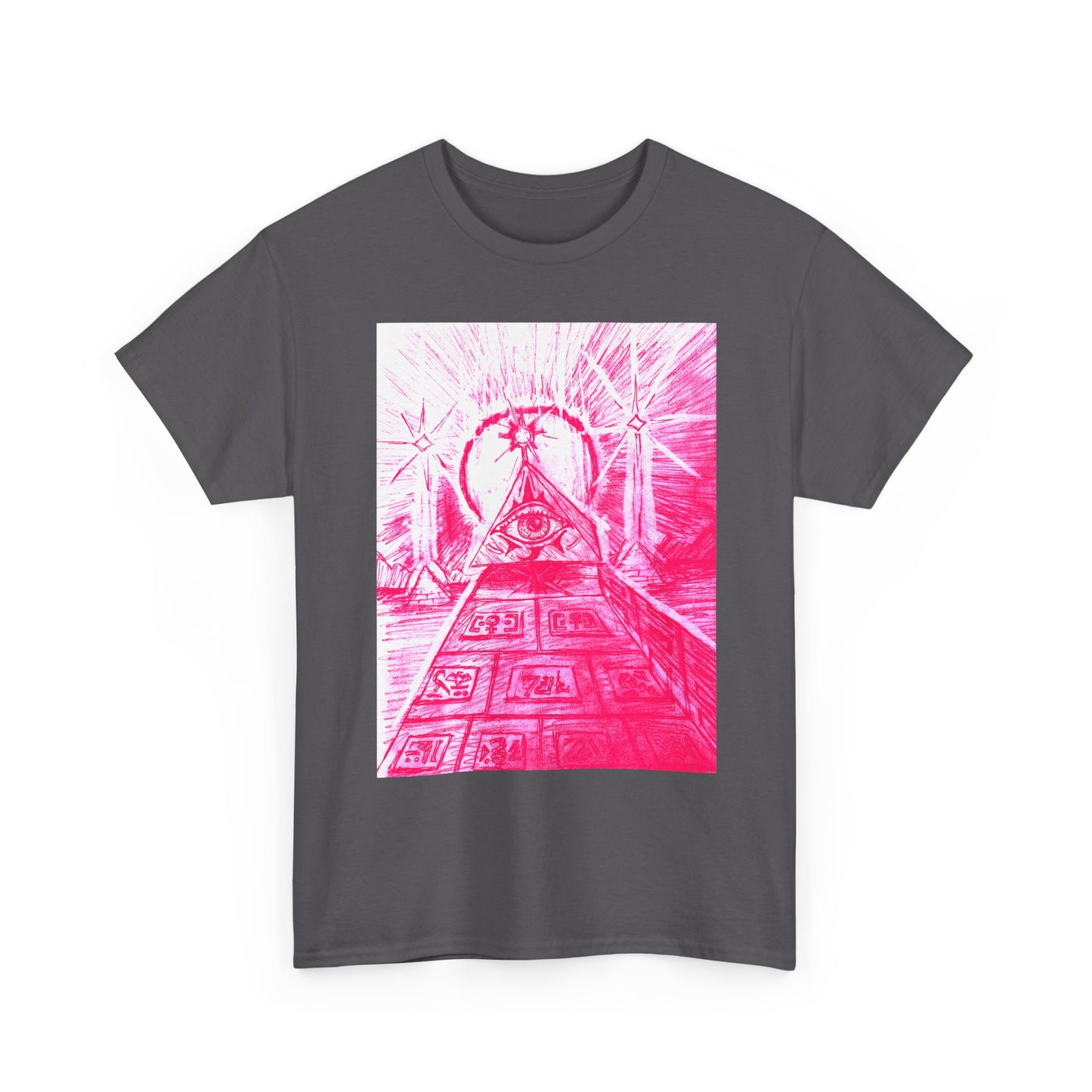 Pink Pyramid Eye Vibrant Artistic Unisex Heavy Cotton Tee | Creative Graphic Tee for Art Lovers, Casual Wear, Gifts, Festival Apparel, Statement Shirt