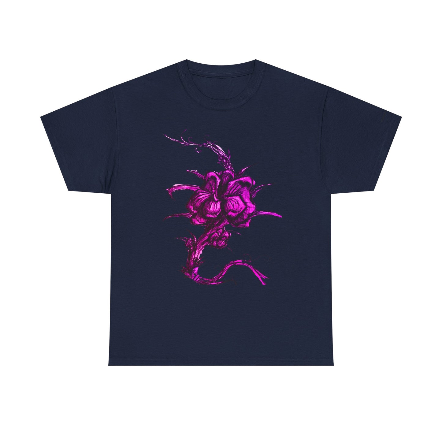 Purple Floral Unisex Heavy Cotton Tee - Artistic Graphic Shirt