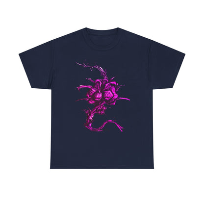 Purple Floral Unisex Heavy Cotton Tee - Artistic Graphic Shirt
