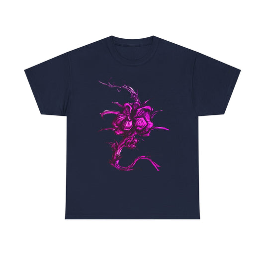 Purple Floral Unisex Heavy Cotton Tee - Artistic Graphic Shirt