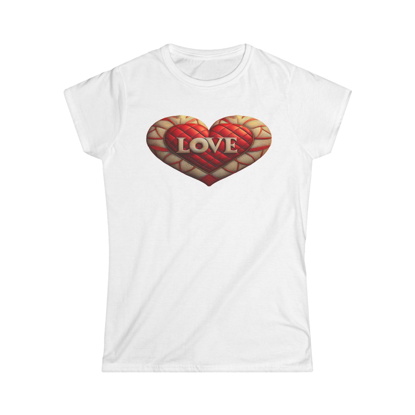 Women's Love Quilted Heart Tee — Red Quilted Heart "LOVE" Graphic Shirt