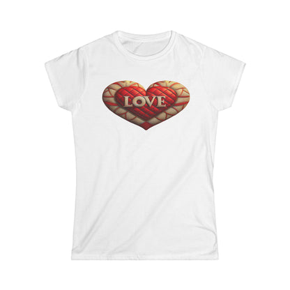 Women's Love Quilted Heart Tee — Red Quilted Heart "LOVE" Graphic Shirt