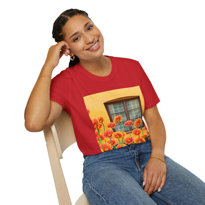 Vibrant Flower Catalina Window Tee - Unisex Softstyle T-Shirt, Floral Graphic Shirt, Spring Fashion, Gift Idea, Art Lover's Top, Summer Outfit