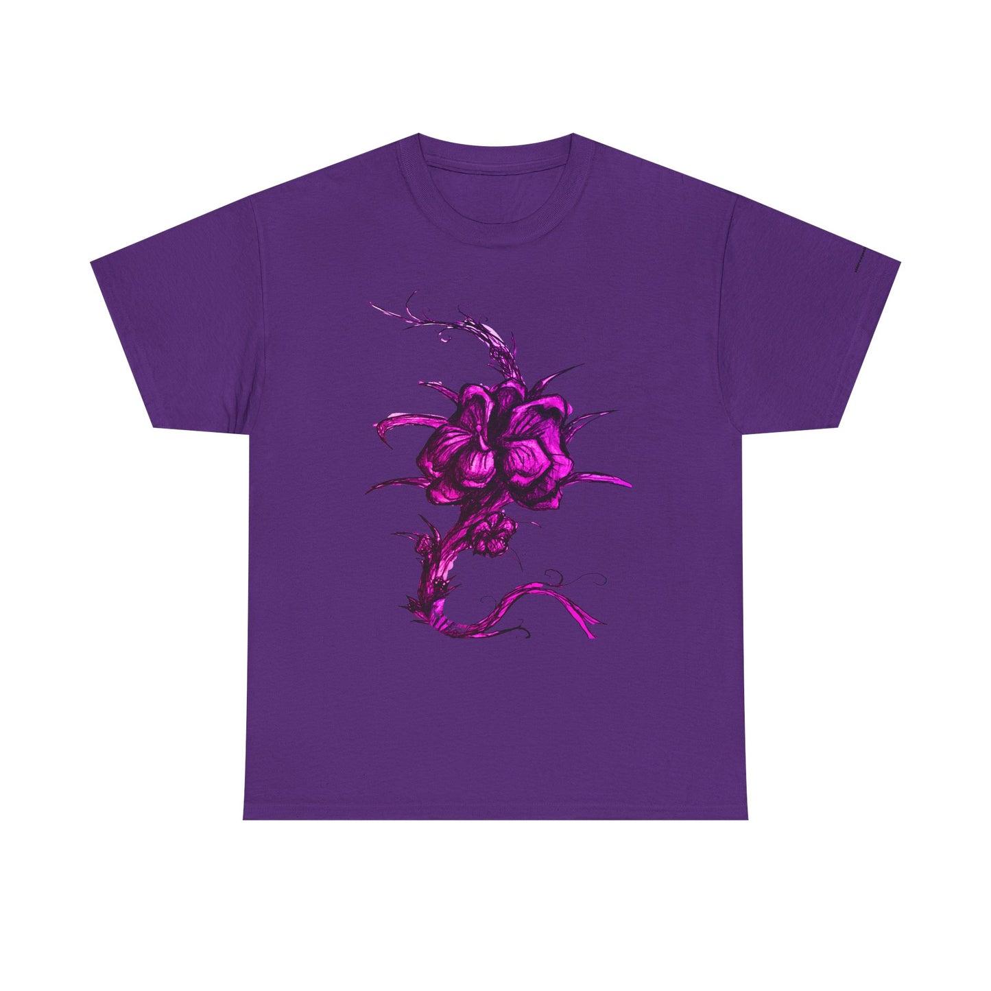 Purple Floral Unisex Heavy Cotton Tee - Artistic Graphic Shirt