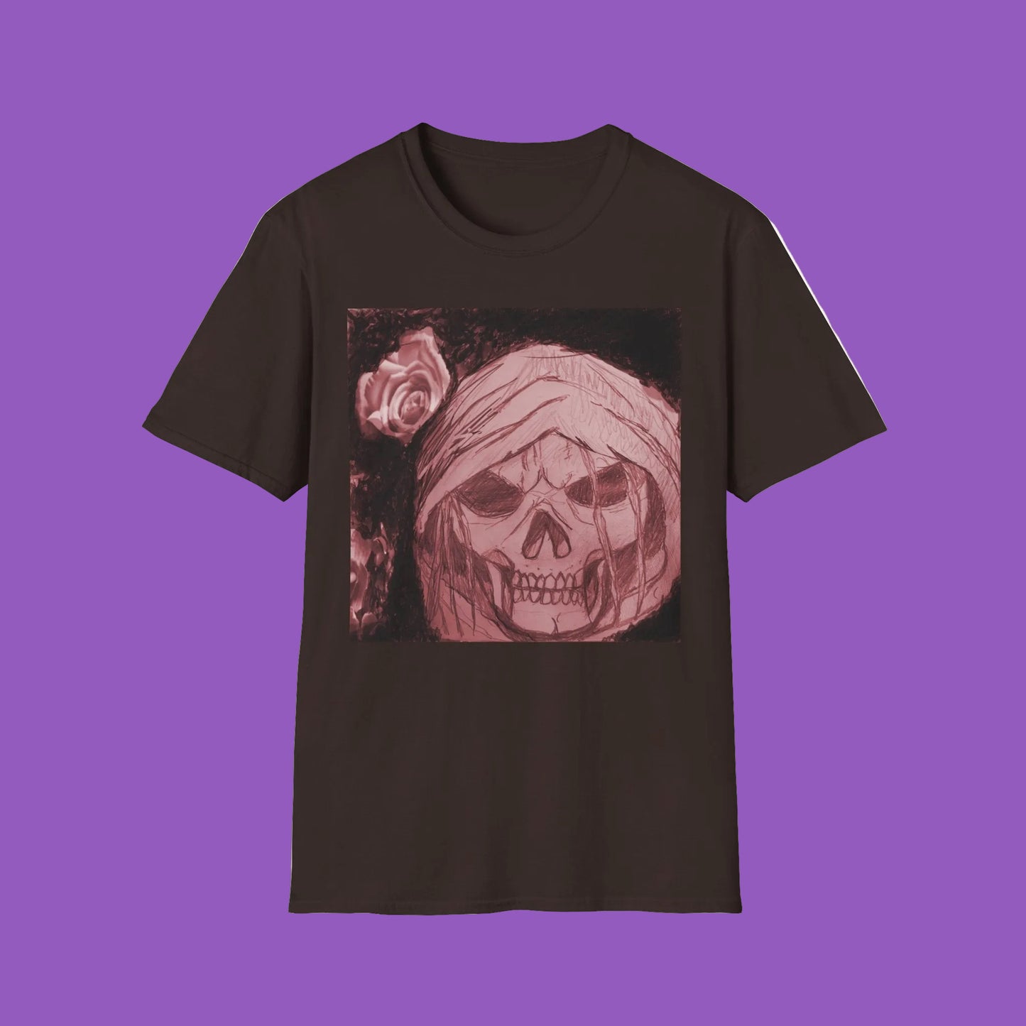 Skull Rose T-Shirt — Vintage Pink Skull Art Tee